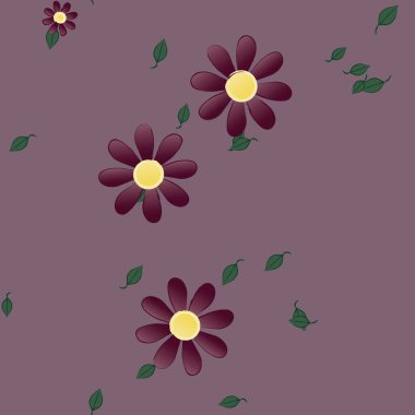 Yeşil yapraklı soyut çiçekler pürüzsüz desen, vektör çizimi