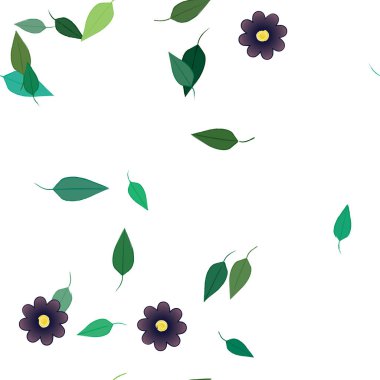 Yeşil yapraklı soyut çiçekler pürüzsüz desen, vektör çizimi