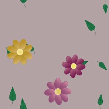 Yeşil yapraklı soyut çiçekler pürüzsüz desen, vektör çizimi