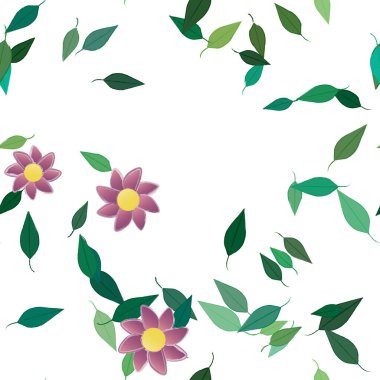 Yeşil yapraklı soyut çiçekler pürüzsüz desen, vektör çizimi