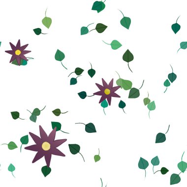 Yeşil yapraklı soyut çiçekler pürüzsüz desen, vektör çizimi