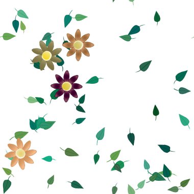 Yeşil yapraklı soyut çiçekler pürüzsüz desen, vektör çizimi
