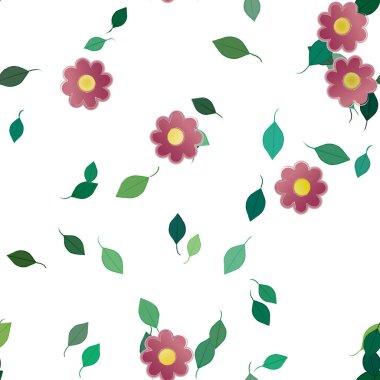 Yeşil yapraklı soyut çiçekler pürüzsüz desen, vektör çizimi