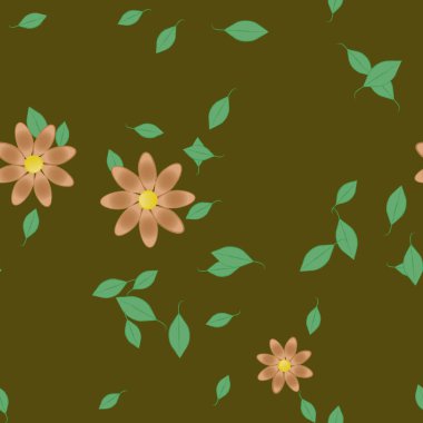 Yeşil yapraklı soyut çiçekler pürüzsüz desen, vektör çizimi