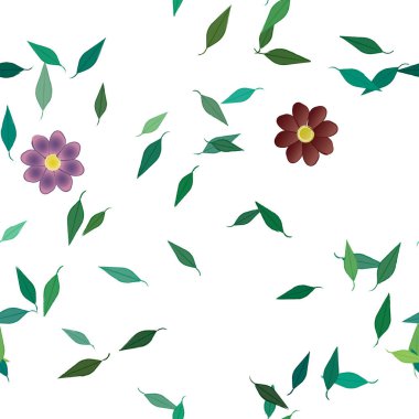 Yeşil yapraklı soyut çiçekler pürüzsüz desen, vektör çizimi