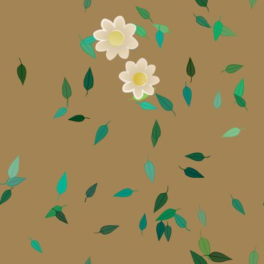 Yeşil yapraklı soyut çiçekler pürüzsüz desen, vektör çizimi