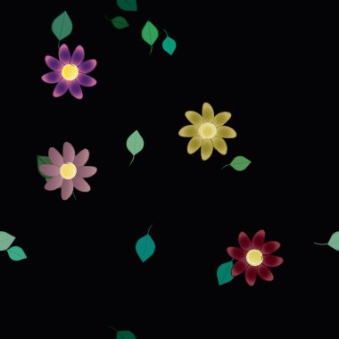 Yeşil yapraklı soyut çiçekler pürüzsüz desen, vektör çizimi