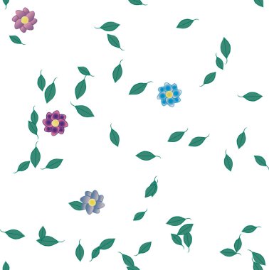 Yeşil yapraklı soyut çiçekler pürüzsüz desen, vektör çizimi