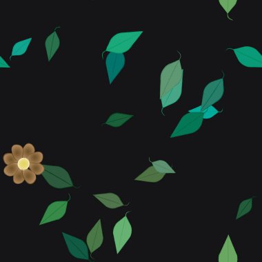 Yeşil yapraklı soyut çiçekler pürüzsüz desen, vektör çizimi