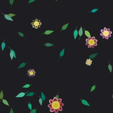 Yeşil yapraklı soyut çiçekler pürüzsüz desen, vektör çizimi