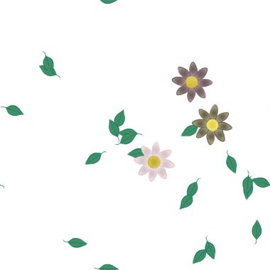 Yeşil yapraklı soyut çiçekler pürüzsüz desen, vektör çizimi