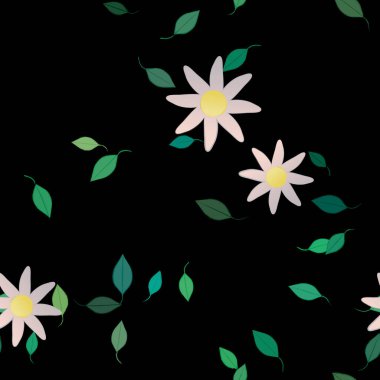 Yeşil yapraklı soyut çiçekler pürüzsüz desen, vektör çizimi