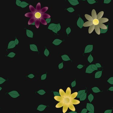 Yeşil yapraklı soyut çiçekler pürüzsüz desen, vektör çizimi