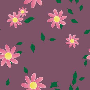 Yeşil yapraklı soyut çiçekler pürüzsüz desen, vektör çizimi