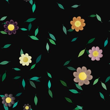 Yeşil yapraklı soyut çiçekler pürüzsüz desen, vektör çizimi