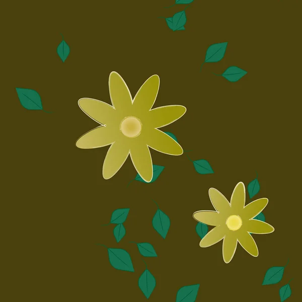 Flores Abstractas Con Hojas Verdes Patrón Sin Costura Ilustración Vectorial — Archivo Imágenes Vectoriales