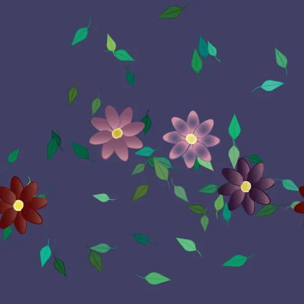 Flores Abstractas Con Hojas Verdes Patrón Sin Costura Ilustración Vectorial — Archivo Imágenes Vectoriales