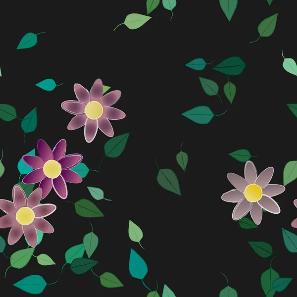 Yeşil Yapraklı Soyut Çiçekler Pürüzsüz Desen Vektör Çizimi — Stok Vektör