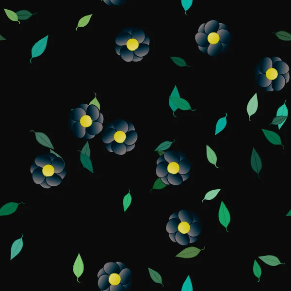 Fleurs Abstraites Avec Des Feuilles Vertes Motif Sans Couture Illustration — Image vectorielle