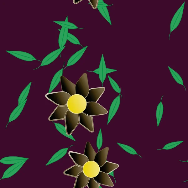 Fleurs Abstraites Avec Des Feuilles Vertes Motif Sans Couture Illustration — Image vectorielle