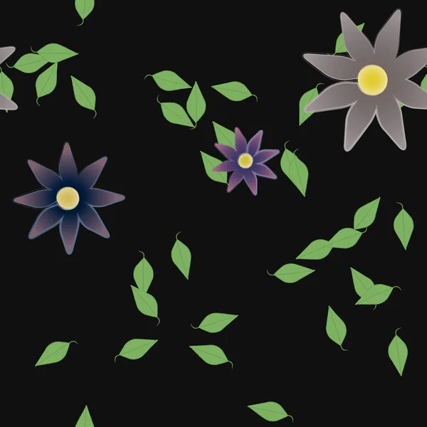 Fleurs Abstraites Avec Des Feuilles Vertes Motif Sans Couture Illustration — Image vectorielle