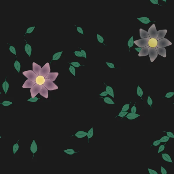 Fleurs Abstraites Avec Des Feuilles Vertes Motif Sans Couture Illustration — Image vectorielle