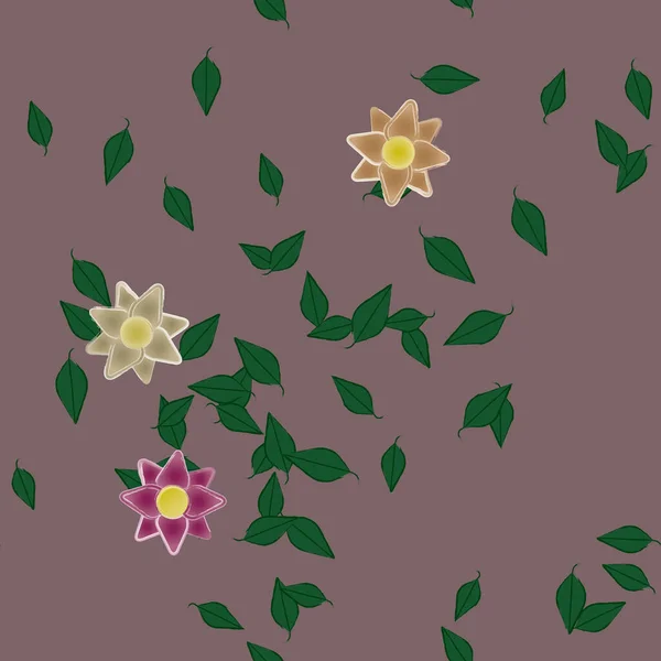 Fleurs Abstraites Avec Des Feuilles Vertes Motif Sans Couture Illustration — Image vectorielle