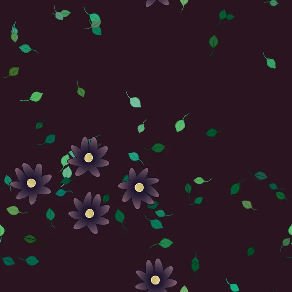 Flores Abstractas Con Hojas Verdes Patrón Sin Costura Ilustración Vectorial — Vector de stock