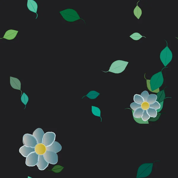 Flores Abstractas Con Hojas Verdes Patrón Sin Costura Ilustración Vectorial — Vector de stock