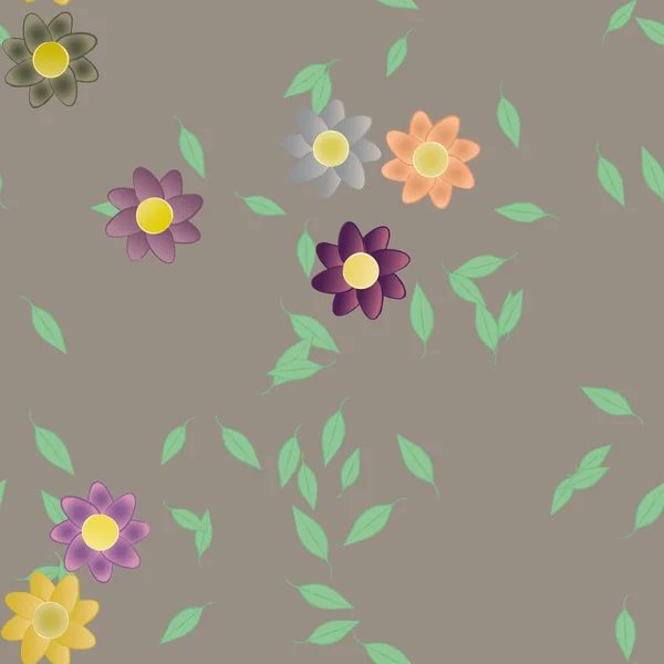 Fleurs Abstraites Avec Des Feuilles Vertes Motif Sans Couture Illustration — Image vectorielle