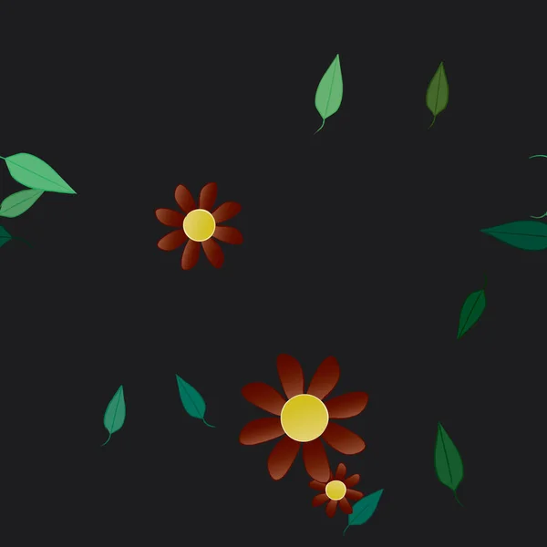 Flores Abstractas Con Hojas Verdes Patrón Sin Costura Ilustración Vectorial — Vector de stock