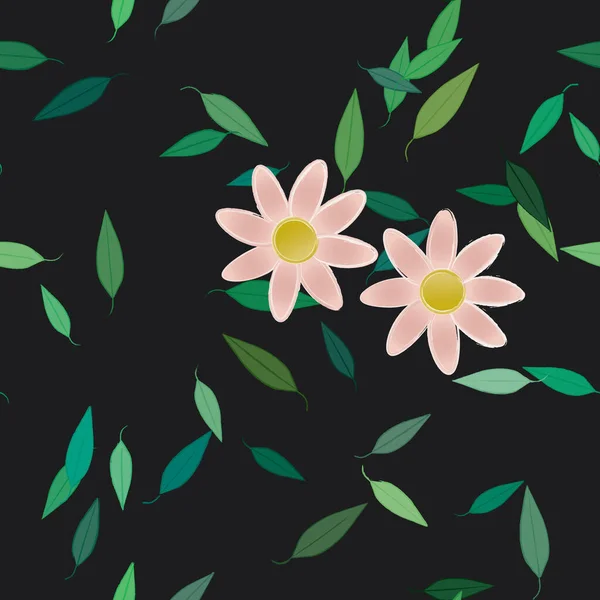 Fleurs Abstraites Avec Des Feuilles Vertes Motif Sans Couture Illustration — Image vectorielle