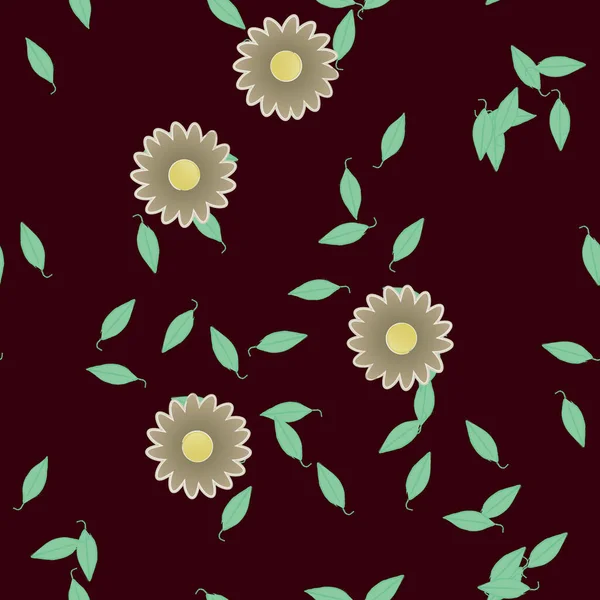 Fleurs Abstraites Avec Des Feuilles Vertes Motif Sans Couture Illustration — Image vectorielle