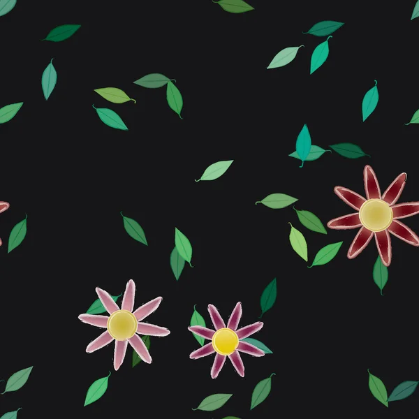 Fleurs Abstraites Avec Des Feuilles Vertes Motif Sans Couture Illustration — Image vectorielle