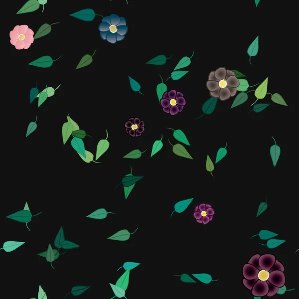 Fleurs Abstraites Avec Des Feuilles Vertes Motif Sans Couture Illustration — Image vectorielle