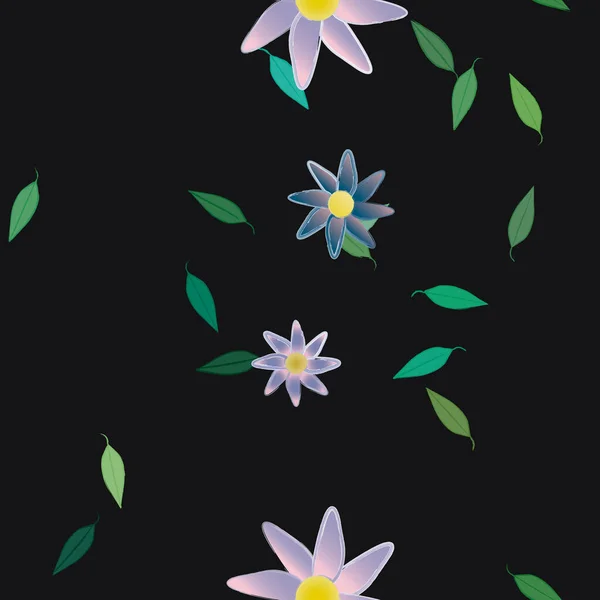 Flores Abstractas Con Hojas Verdes Patrón Sin Costura Ilustración Vectorial — Vector de stock