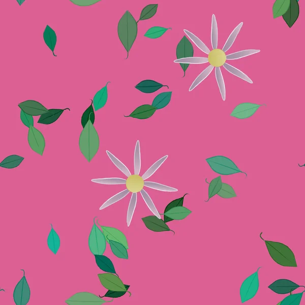 Flores Con Hojas Fondo Sin Costuras Ilustración Vectorial — Vector de stock