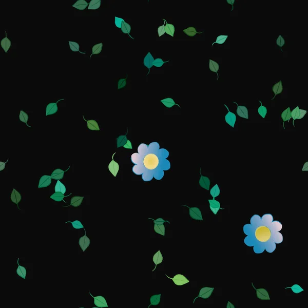 Flores Abstractas Con Hojas Verdes Patrón Sin Costura Ilustración Vectorial — Vector de stock