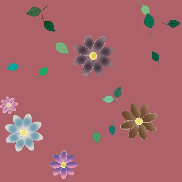 Flores Abstractas Con Hojas Verdes Patrón Sin Costura Ilustración Vectorial — Archivo Imágenes Vectoriales