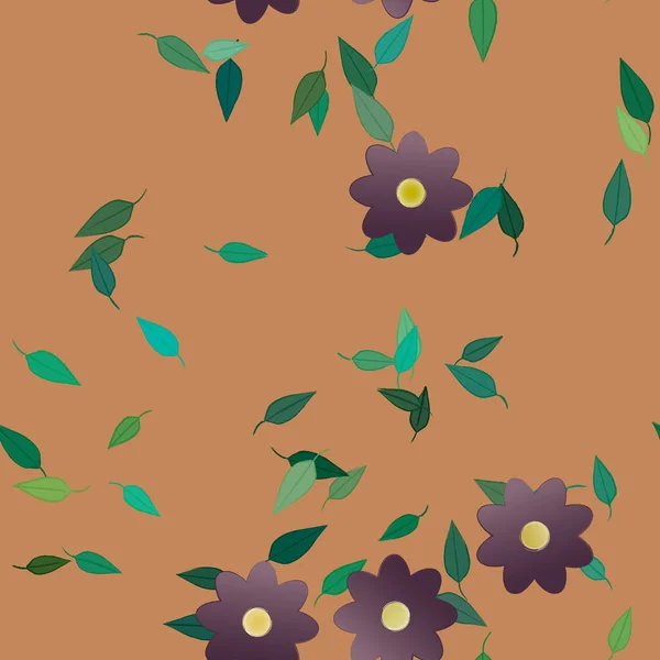 Fleurs Abstraites Avec Des Feuilles Vertes Motif Sans Couture Illustration — Image vectorielle