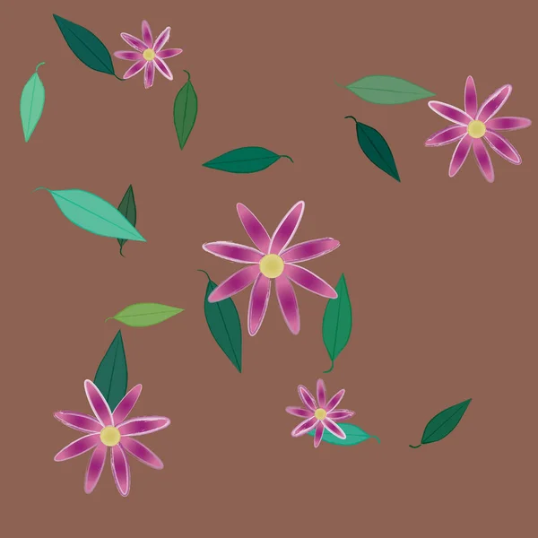 Fleurs Avec Feuilles Fond Sans Couture Illustration Vectorielle — Image vectorielle