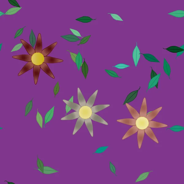 Flores Abstractas Con Hojas Verdes Patrón Sin Costura Ilustración Vectorial — Archivo Imágenes Vectoriales