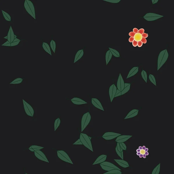 Fleurs Abstraites Avec Des Feuilles Vertes Motif Sans Couture Illustration — Image vectorielle