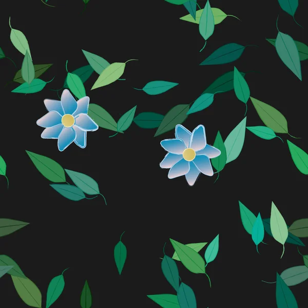 Fleurs Abstraites Avec Des Feuilles Vertes Motif Sans Couture Illustration — Image vectorielle