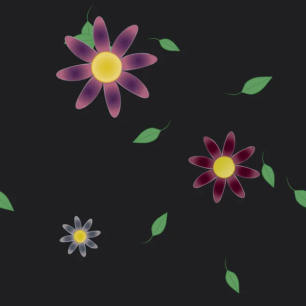 Flores Abstractas Con Hojas Verdes Patrón Sin Costura Ilustración Vectorial — Vector de stock