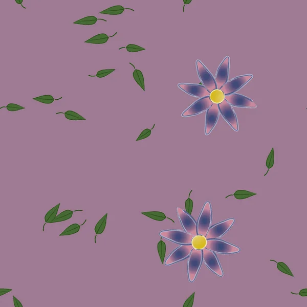 Fleurs Abstraites Avec Des Feuilles Vertes Motif Sans Couture Illustration — Image vectorielle