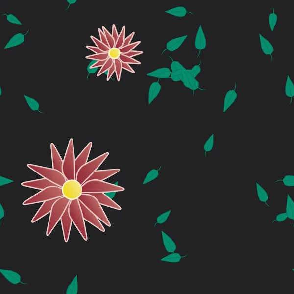 Flores Abstractas Con Hojas Verdes Patrón Sin Costura Ilustración Vectorial — Vector de stock