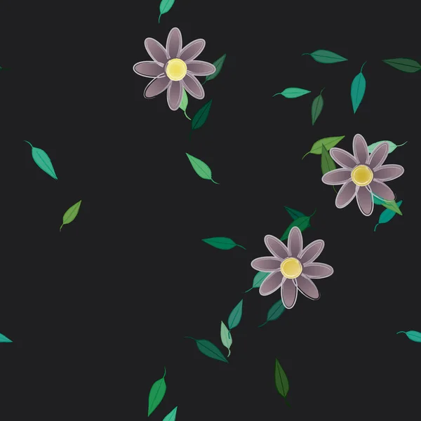 Fleurs Abstraites Avec Des Feuilles Vertes Motif Sans Couture Illustration — Image vectorielle