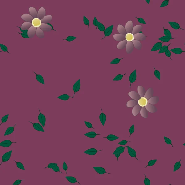 Flores Abstractas Con Hojas Verdes Patrón Sin Costura Ilustración Vectorial — Vector de stock