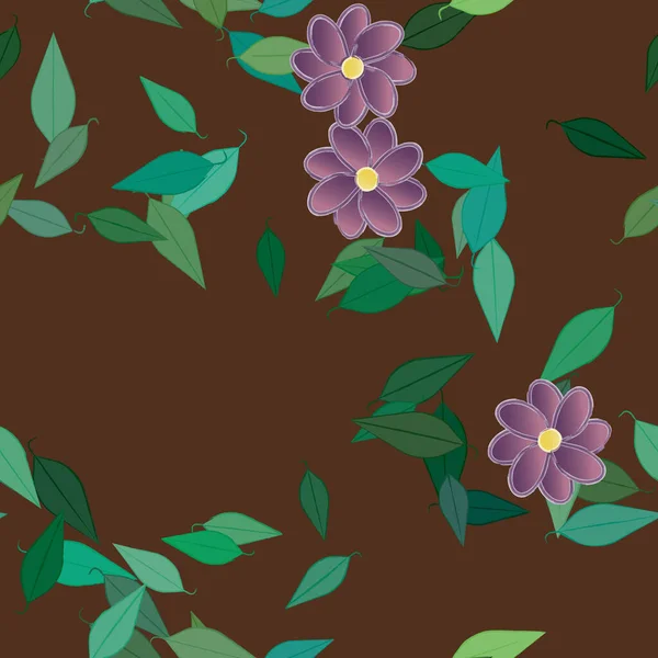 Flores Abstractas Con Hojas Verdes Patrón Sin Costura Ilustración Vectorial — Vector de stock